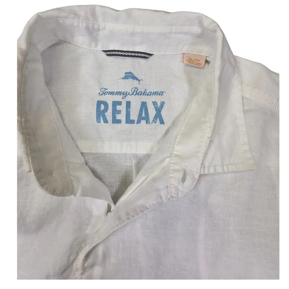 Tommy Bahama Relax Men's XL White Linen Blend Short Sleeve Button Up Shirt